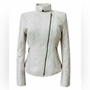 SACHA PACHA White Genuine Python Leather Moto Jacket Tagged XL Fits Medium
